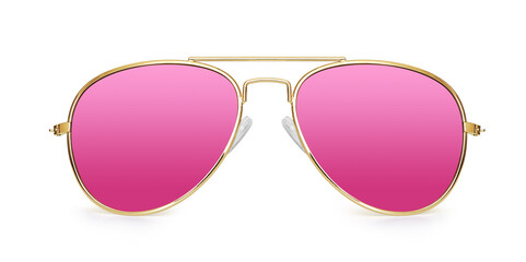 Pink aviator sunglasses isolated on white background
