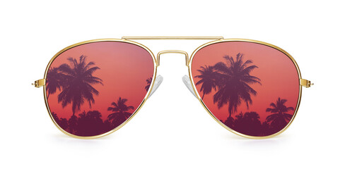 aviator sunglasses with palm tree reflection