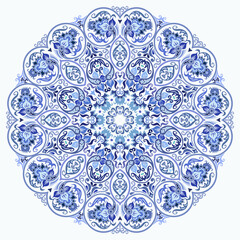 Vector blue decorative floral ethnic illustration