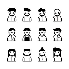 Set of people with mask icon symbol