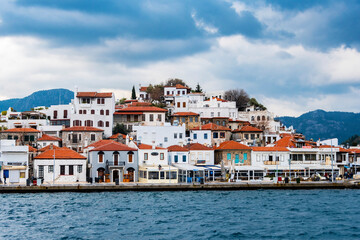 Fototapeta na wymiar Old Town view from sea in Marmaris Town