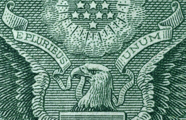 Picture of part of Great Seal of the United States with writing E Pluribus Unum, Out of many one,...