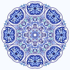 Vector blue decorative floral ethnic illustration