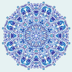 Vector blue decorative floral ethnic illustration