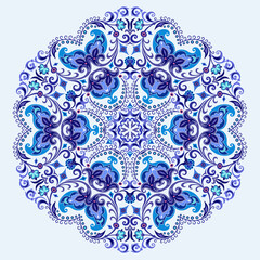 Vector blue decorative floral ethnic illustration