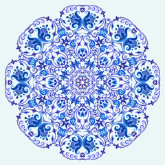 Vector blue decorative floral ethnic illustration