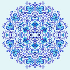 Vector blue decorative floral ethnic illustration