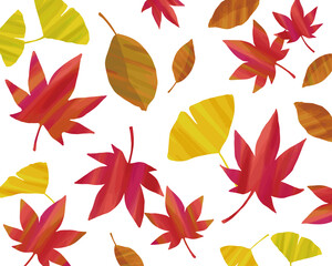 Fototapeta premium 水彩風落ち葉の背景模様