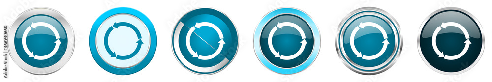 Aufkleber Reload web silver metallic chrome border icons in 6 options, set of web blue round buttons isolated on white background