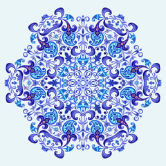 Vector blue decorative floral ethnic illustration