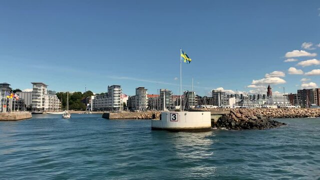 North harbour with luxury apartments in the coastal city Helsingborg, Sweden.