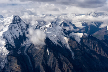 Aerial view over the Central Tian Shan Mountain range, Border of Kyrgyzstan and China, Kyrgyzstan