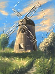 windmill in the sunny field