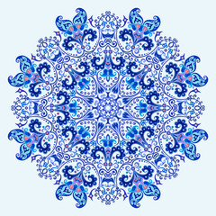 Vector blue decorative floral ethnic illustration