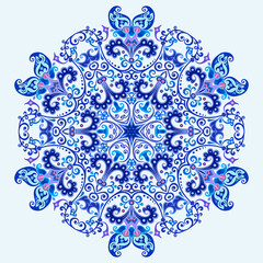 Vector blue decorative floral ethnic illustration