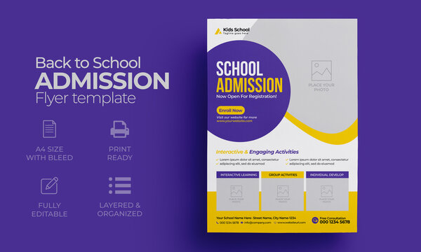 Kids back to school education admission flyer poster layout template