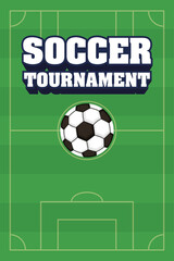 football soccer sport poster with camp and balloon