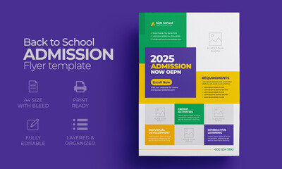 Kids back to school education admission flyer poster layout template