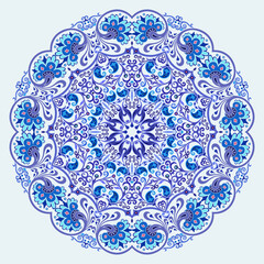 Vector blue decorative floral ethnic illustration