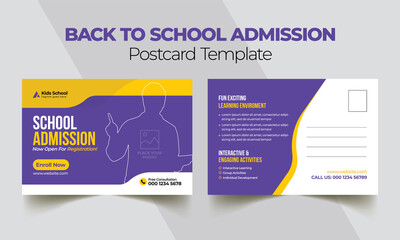 Kids back to school education admission postcard template
