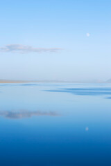 Moonrise over Song Kol Lake, Naryn province, Kyrgyzstan, Central Asia
