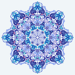 Vector blue decorative floral ethnic illustration