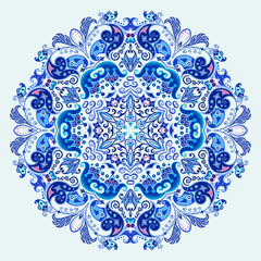 Vector blue decorative floral ethnic illustration
