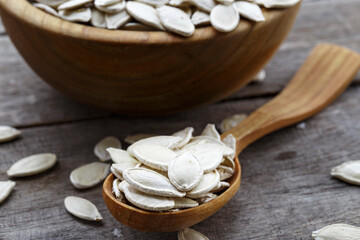 Bowl with pumpkin seeds.