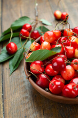 Fresh cherry fruit and leaf