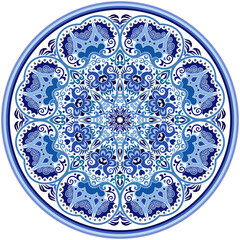 Vector blue decorative floral ethnic illustration