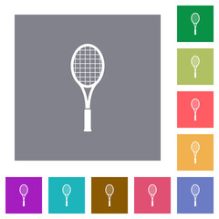 Single tennis racket square flat icons