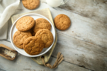 Traditional homemade ginger snaps or oatmeal cookies