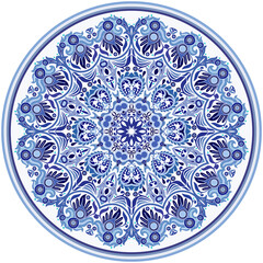 Vector blue decorative floral ethnic illustration