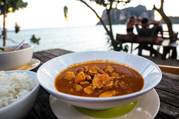 Asian massaman curry during sunset