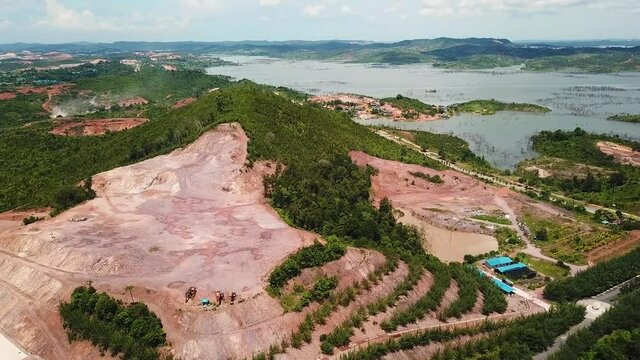 Aerial shot of deforestation Barelang Batam Indonesia