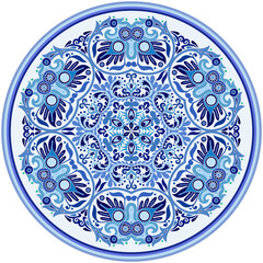 Vector blue decorative floral ethnic illustration