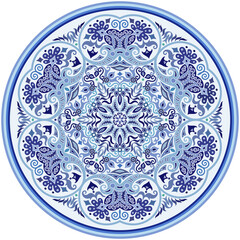 Vector blue decorative floral ethnic illustration