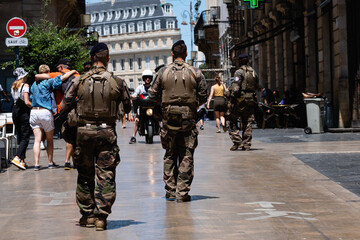 MILITARY IN  BORDEAUX STREET IN FRANCE. BORDEAUX-FRANCE-JULY 2020