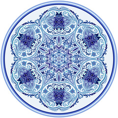 Vector blue decorative floral ethnic illustration