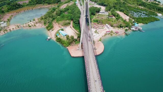 Aerial shot of suspension bridge   Barelang Batam Indonesia