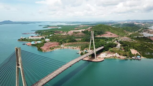 Aerial shot of suspension bridge   Barelang Batam Indonesia