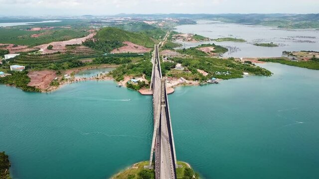 Aerial shot of suspension bridge   Barelang Batam Indonesia