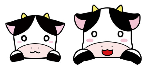 かわいい牛二匹の顔素材