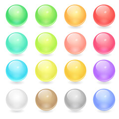 Vector set of glossy circle web buttons in pastel colors. Shiny glass spheres isolated on white background
