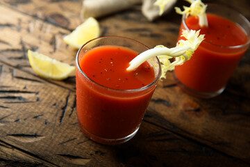 Homemade Bloody Mary with fresh celery