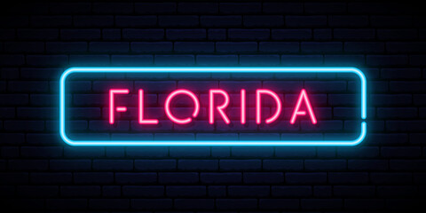 Fototapeta premium Florida neon sign. Bright light signboard. Vector banner.