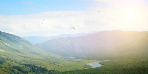 Landscape with mountain . Mixed media