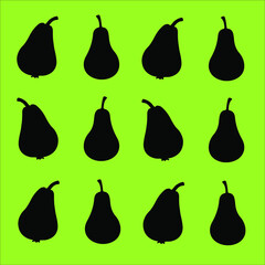 Bright summer minimalism flat fruit vector pattern illustration with pear silhouettes on green background. Summer background.