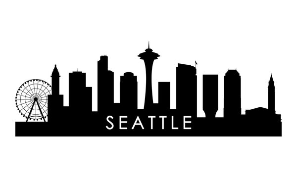 Seattle skyline silhouette. Black Seattle city design isolated on white  background. Stock Vector | Adobe Stock