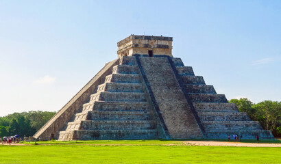 Chichen Itza, Yucatan / Mexico - August 2018: El Castillo or the Temple of Kukulcan in Chichen Itza archaeological site, Yucatan, Mexico